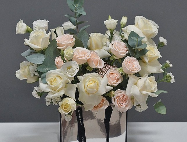 Box with White and Cream Roses photo